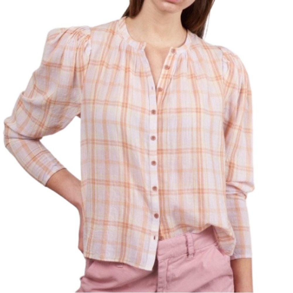 NWT Ulla Johnson Nour Pale Lilac Plaid Print Blouse - Sz 12